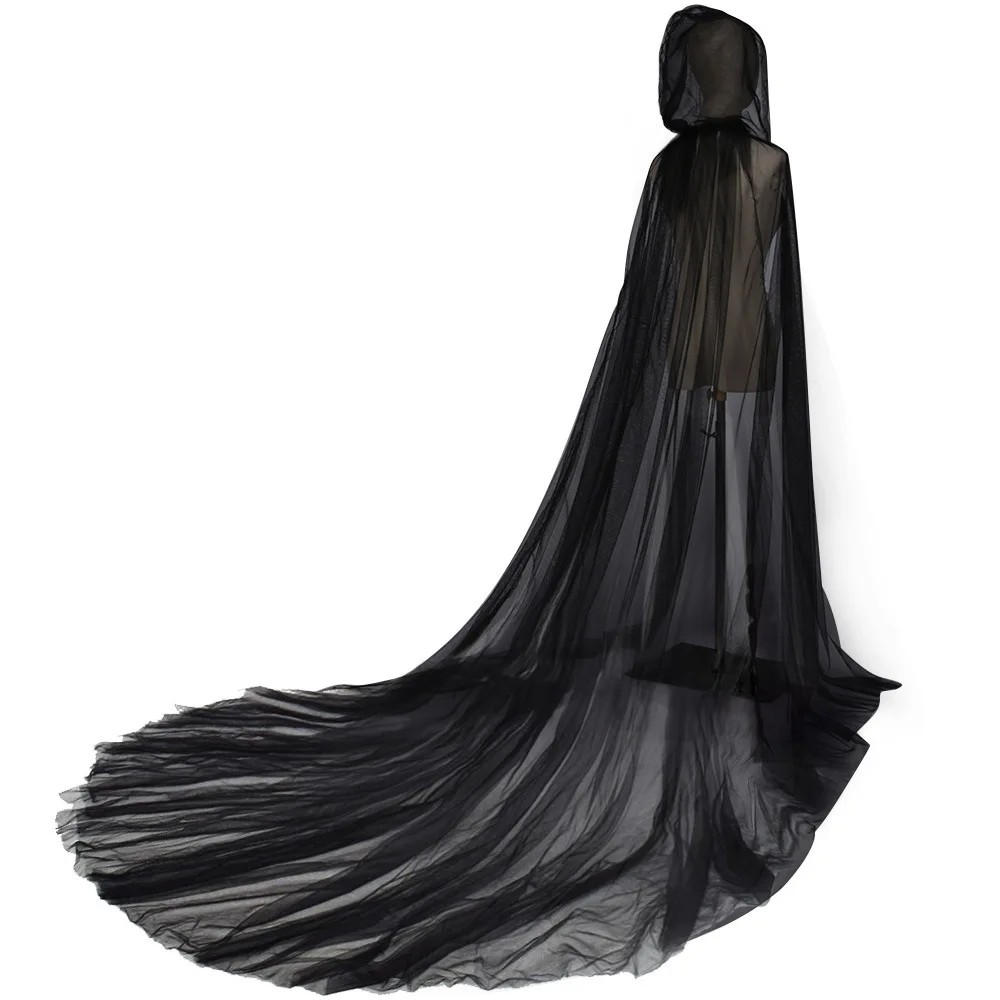 Halloween Costume for Women Hood Tulle Cape Cloak Black White Red Wedding Bridals Floor Length Soft Mesh Cloaks