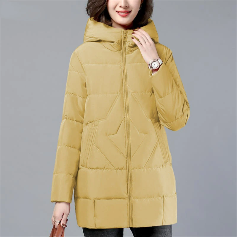 Women Overcoat Casual Parkas Loose Outwear Top Red Jackets Mid-length Winter Cotton Padded Hooded Thick Coat Warm Oversized 4XL