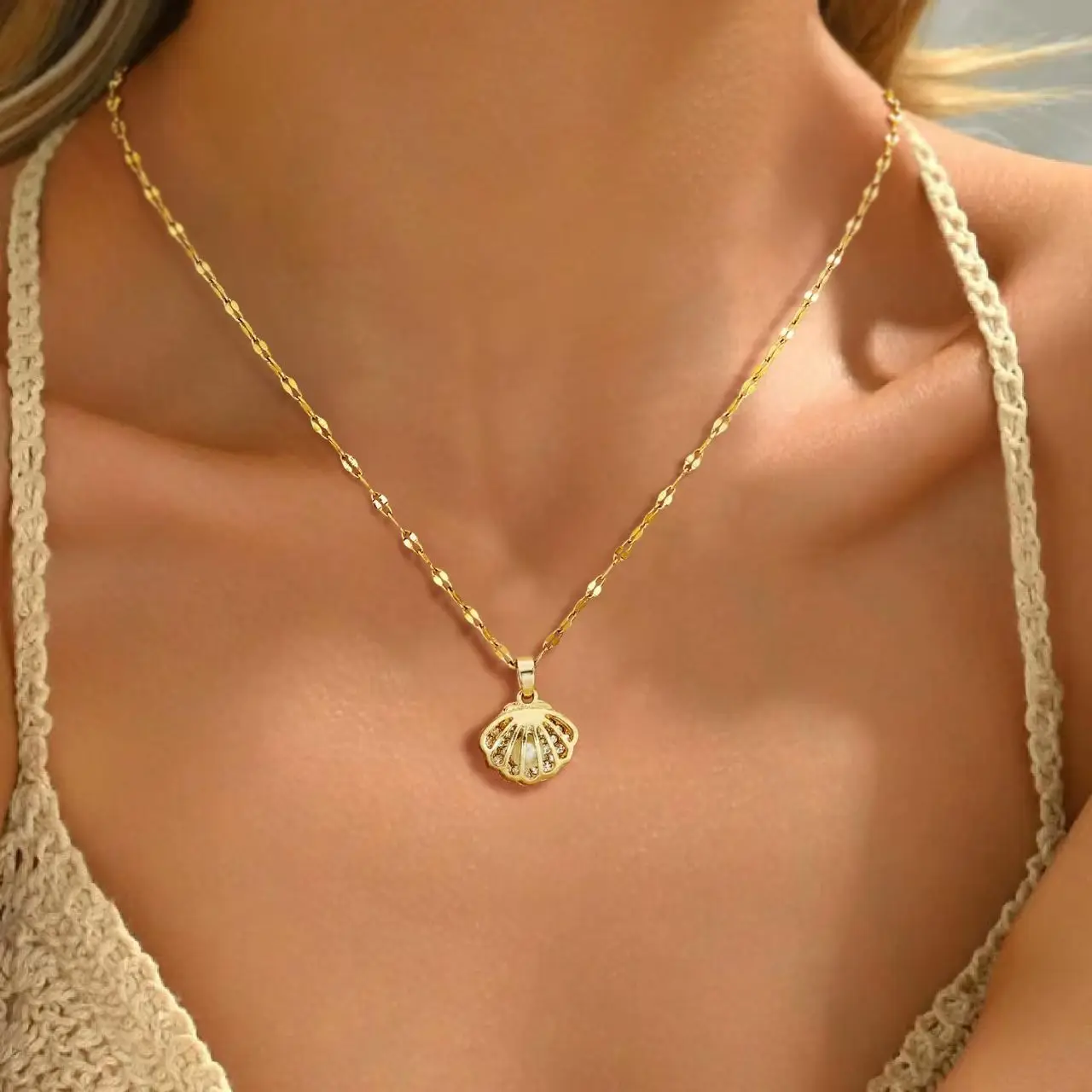 Luxury 24K 9999 Pure Gold real gold Women's Fashion Exquisite Shell Pendant Necklace