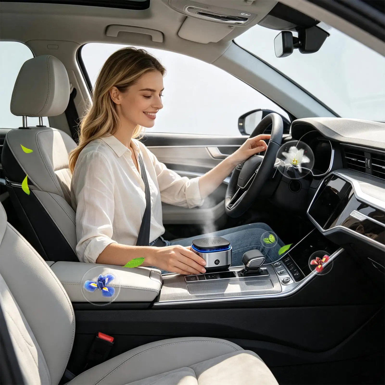 USB Rechargeable Car Aromatherapy Diffuser Smart-Sensing Air Freshener Automatically Activates with Vehicle Vibration