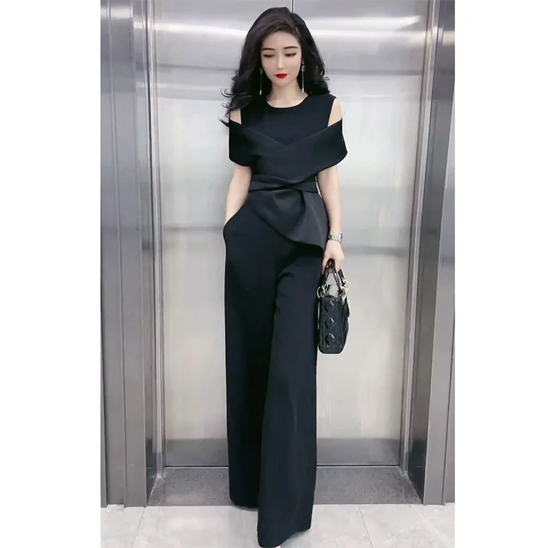 2023 Summer Korean Version of New High-end Fashion Temperament Jumpsuit Women\'s Slim High Waist Wide Leg Casual Jumpsuit