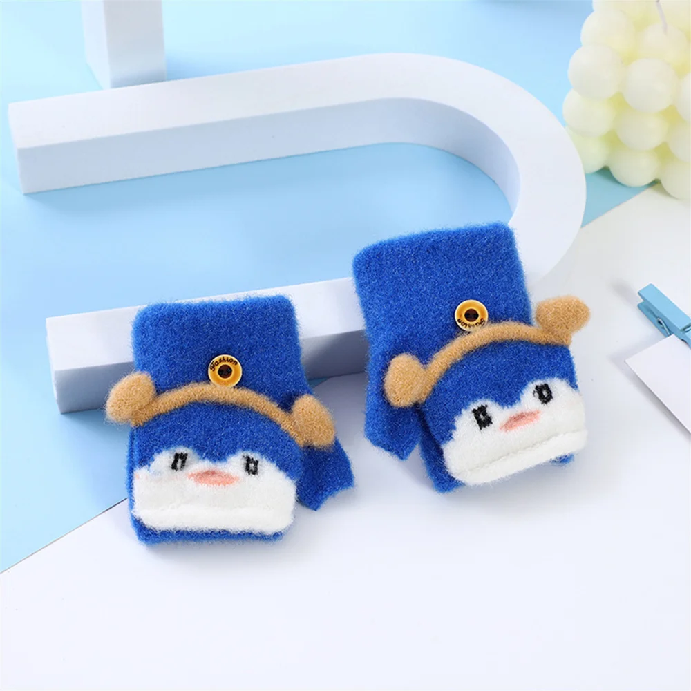 Winter Children Gloves Cute Flip Warm Mittens Fluffy Thick Boy Girl Cartoon Kids Half-finger 0-3Years Old Writing Soft Glove