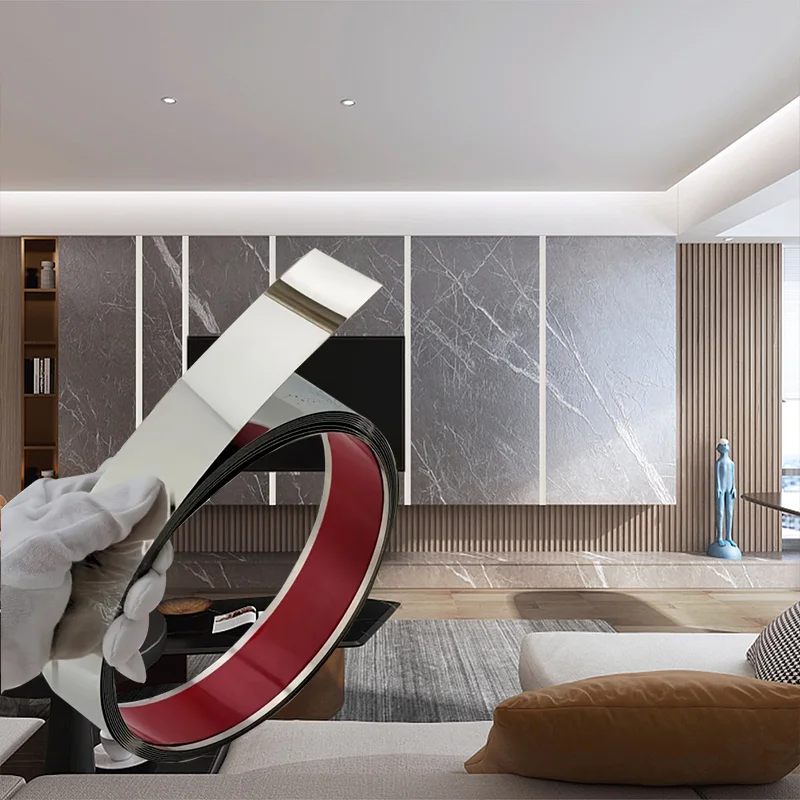 2.5-Meter Stainless Steel Decorative Strip, Metal Silver Border, Mirrored Ceiling Background Wall Border strip.