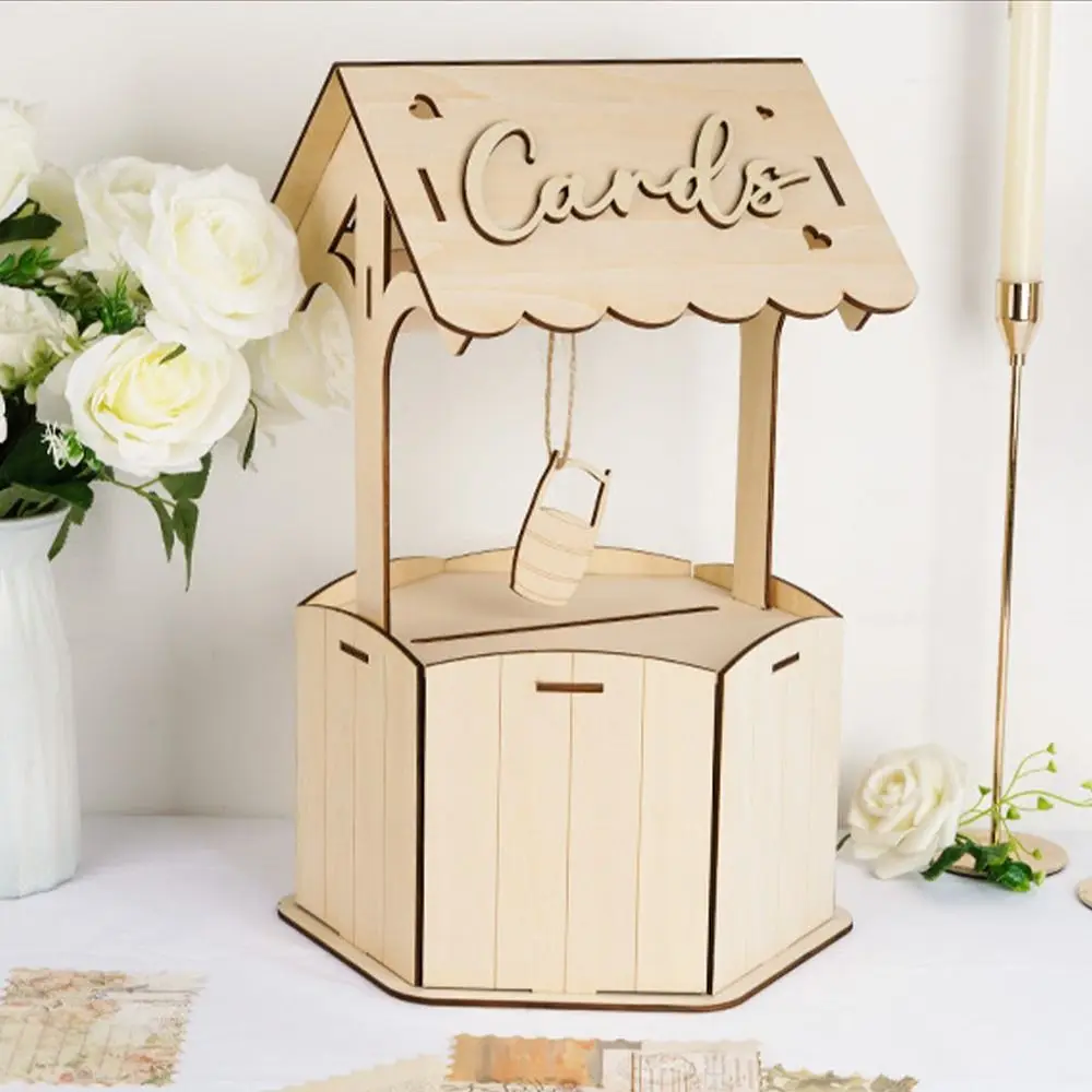 

Creative Rustic Wishes Wedding Card Box Natural Handmade Wooden Gift Card Box Wood Craft Receiving Box Wedding Party