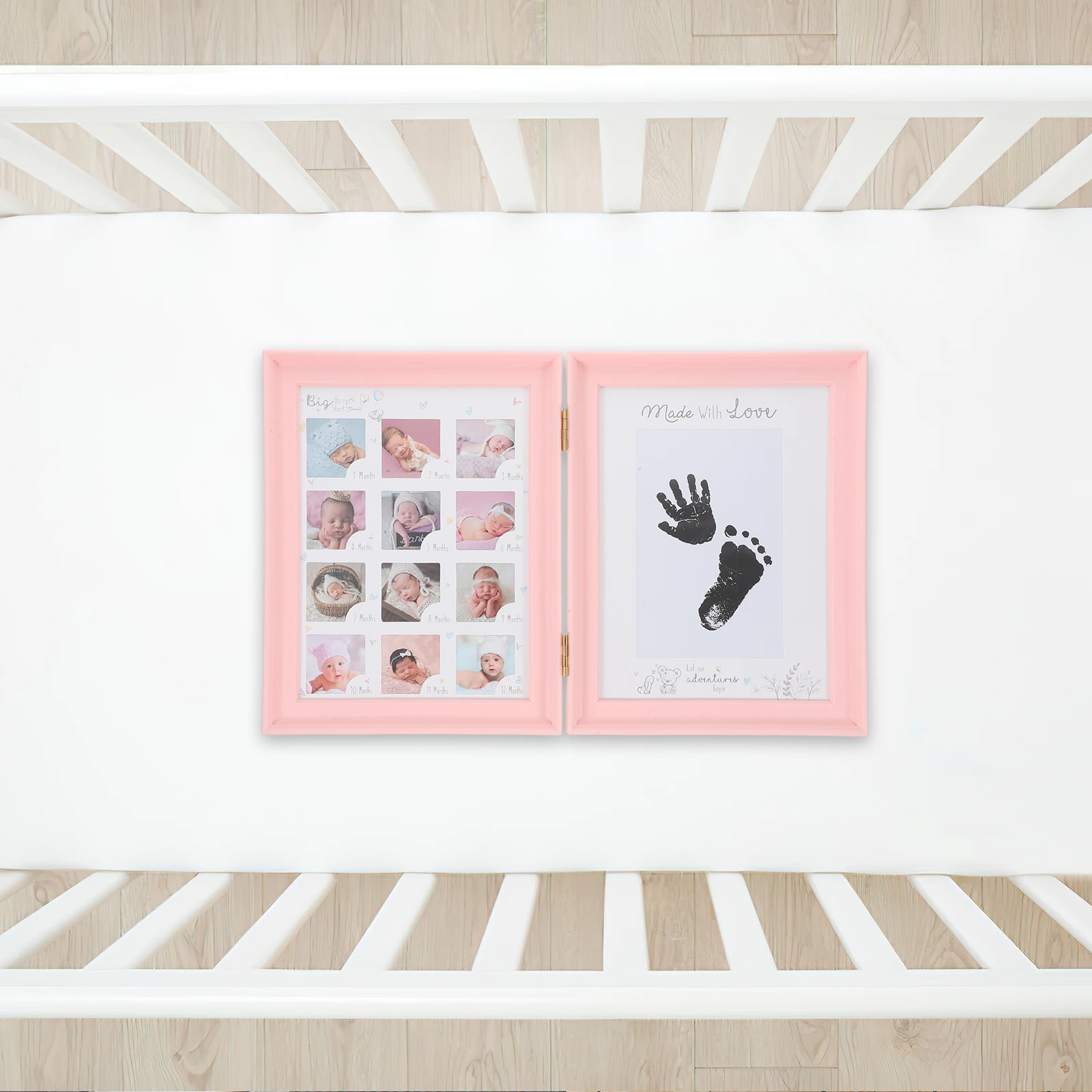 

Newborn Baby Growth Commemorative Picture Frame White PVC Plastic 1st Year Handprint Footprint Kit Baby Shower Birthday Mother