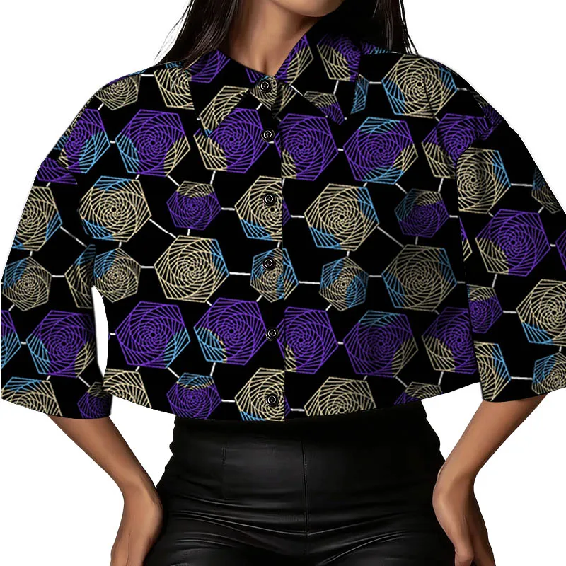 

Элегантные женские рубашки с африканским восковым принтом, рукав 3/4, топы в стиле Анкара, летние блузки с отложным воротником для вечеринок