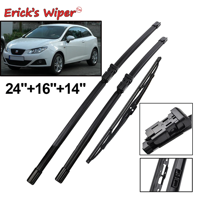 Erick\'s Wiper Front & Rear Wiper Blades Set For Seat Ibiza 6J 2009 - 2012 Windshield Windscreen Window Rain Brushes 24\