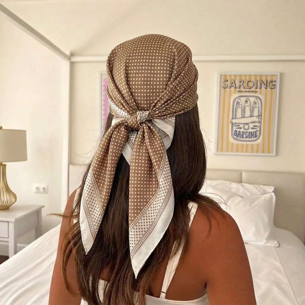 

70x70cm New Luxury Brand Dot Prin Square Scarf for Women Hijab Hair Bands Neckerchief Female Satin Shawl Ribbon Headband 2026