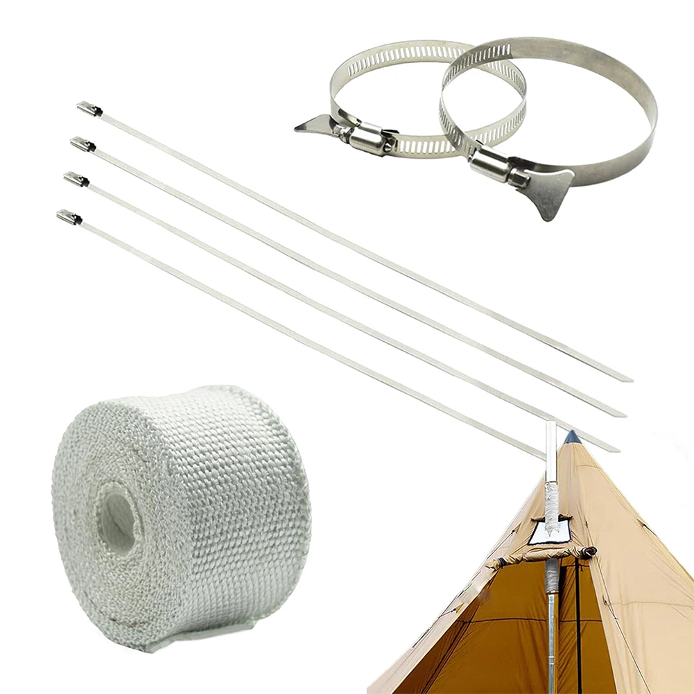 

Fireproof Pipe Wrap Insulation with 2 Clamps Camping Tent Stove Pipe Protector Anti-Scald Chimney Ribbon Furnace Flue Protector