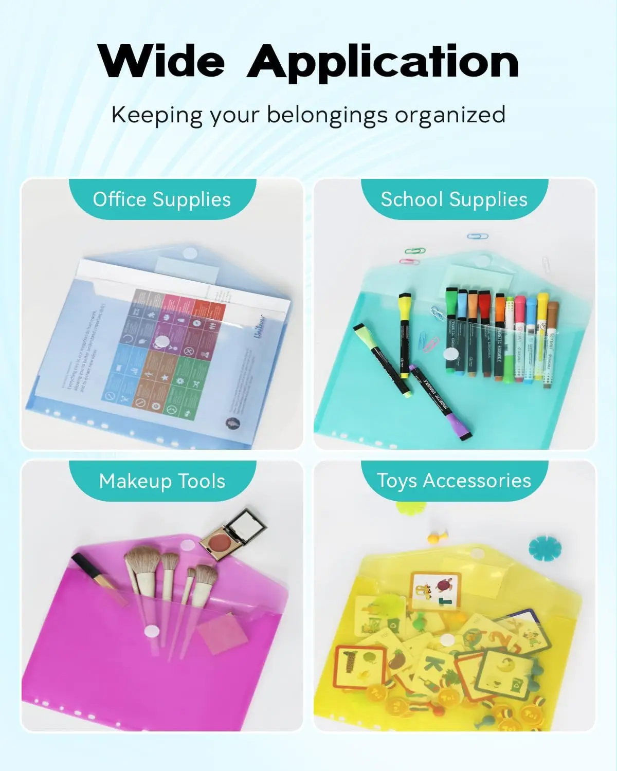 Paquete de 6 bolsillos para carpetas de 2/3/4 anillas, carpetas de archivos con cierre de bucle y etiqueta, carpeta de sobres de plástico expandible