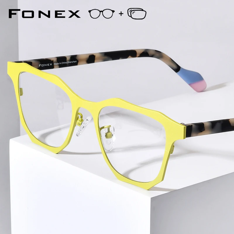 FONEX Progressive Prescription Eyeglasses Photochromic Myopia Optical Lens Eyewear Women Square Titanium Glasses Frame 85883