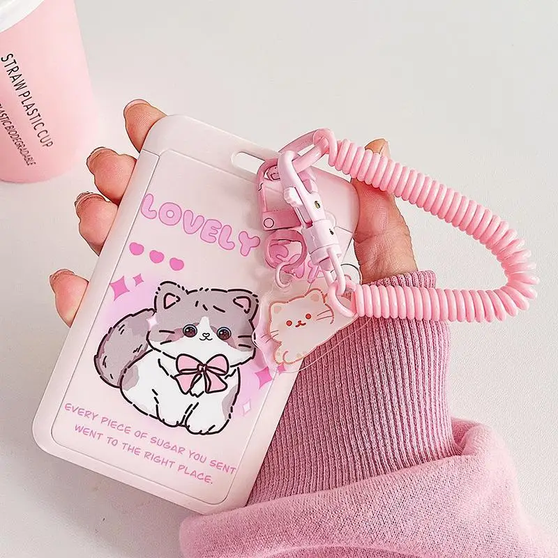 INS Kitten tulip Photocard Holder Cartoon Ins Idols Cards Cover with Keychain Students Card Protectors ID Bank Cards Case