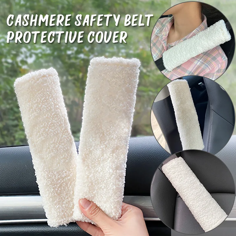 

2pcs Lamb Fleece Car Seat Belt Shoulder Cover White Plush Soft Safety Belt Shoulder Pad Women Girl Cute Car Interior Accessories