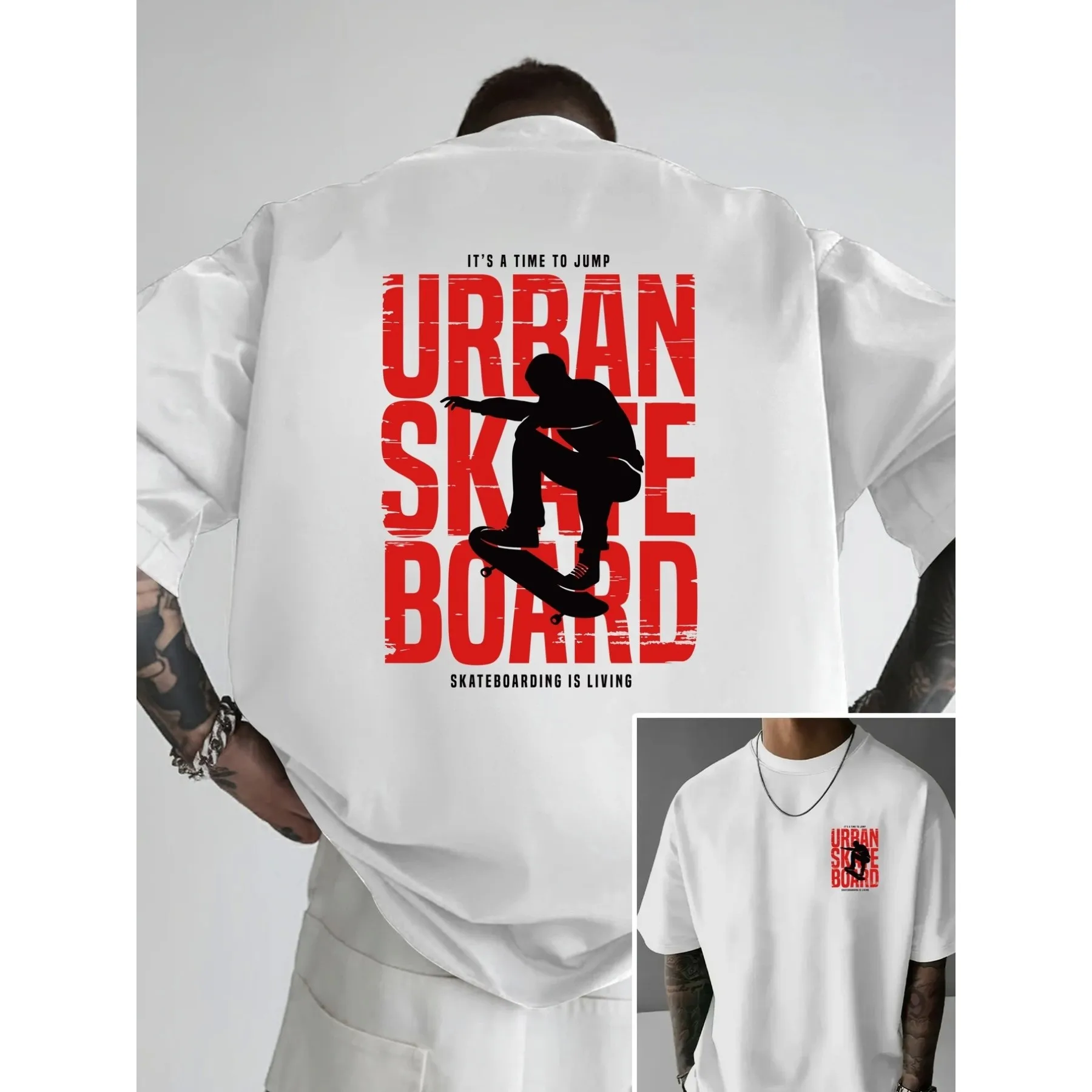 Men'S Drop Shoulder Oversized Graphic Print T-Shirt, Urban Skateboarding Extreme Sports