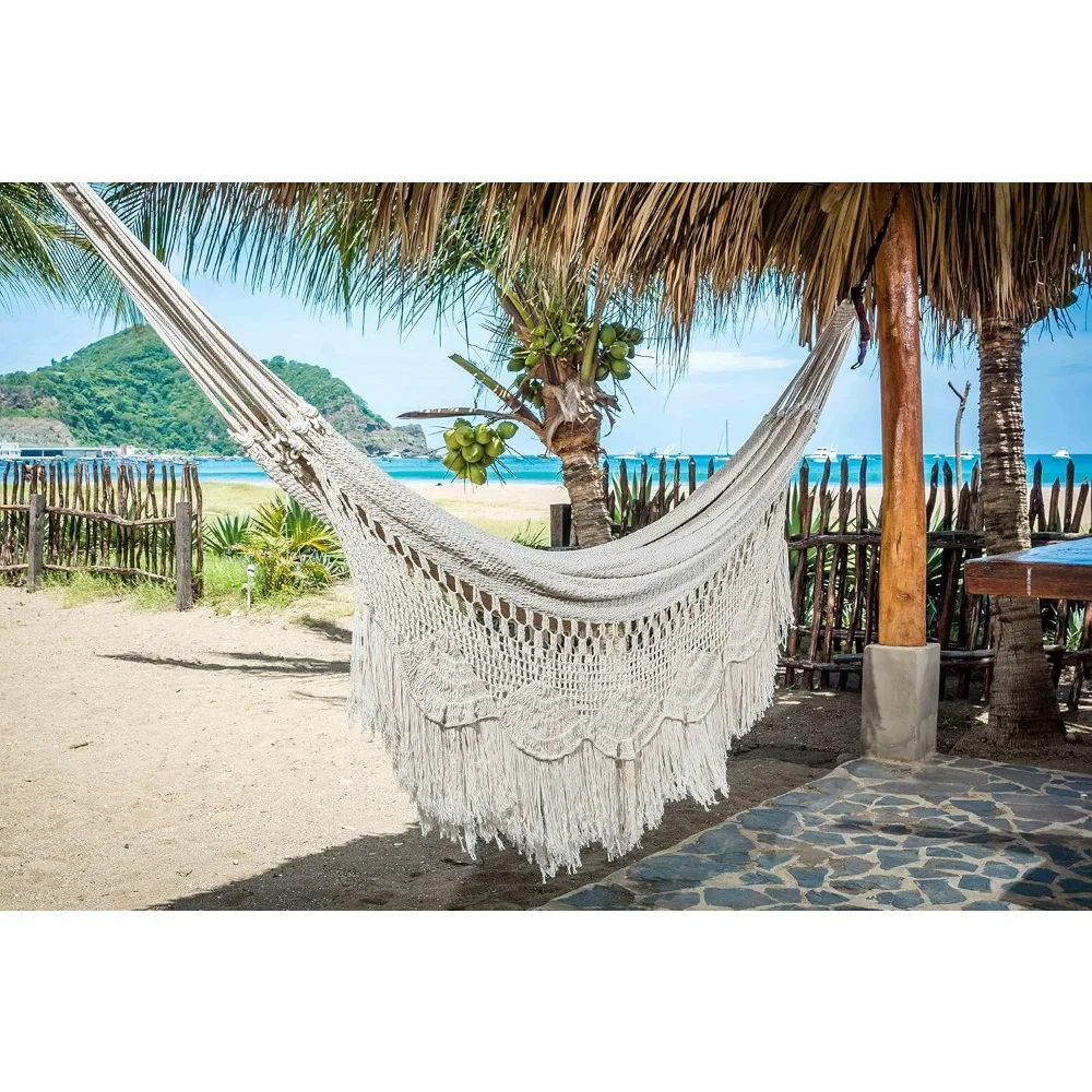 Made With 100% Natural Cotton (King Hanging Hammock Handmade Mayan Hammock Outdoor Garden Hammocks Off-White) Furniture