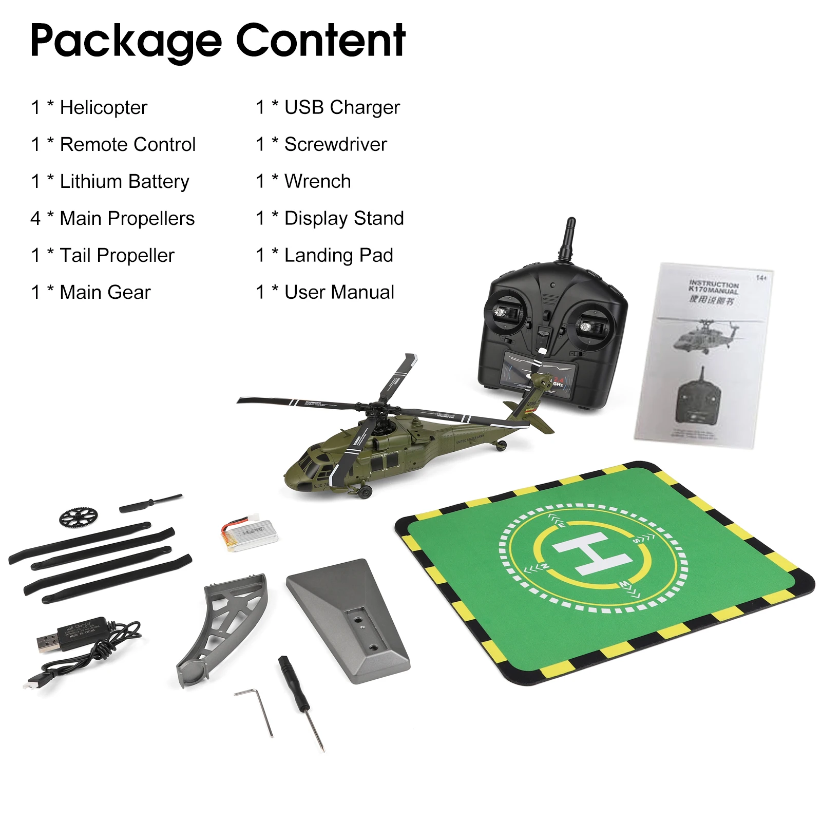 طائرة هليكوبتر تعمل بالتحكم عن بعد، طائرة صغيرة ذات 4 قنوات 2.4 جيجا مع محرك بدون فرش، تثبيت الارتفاع، الدوران، مفتاح واحد للإقلاع والهبوط