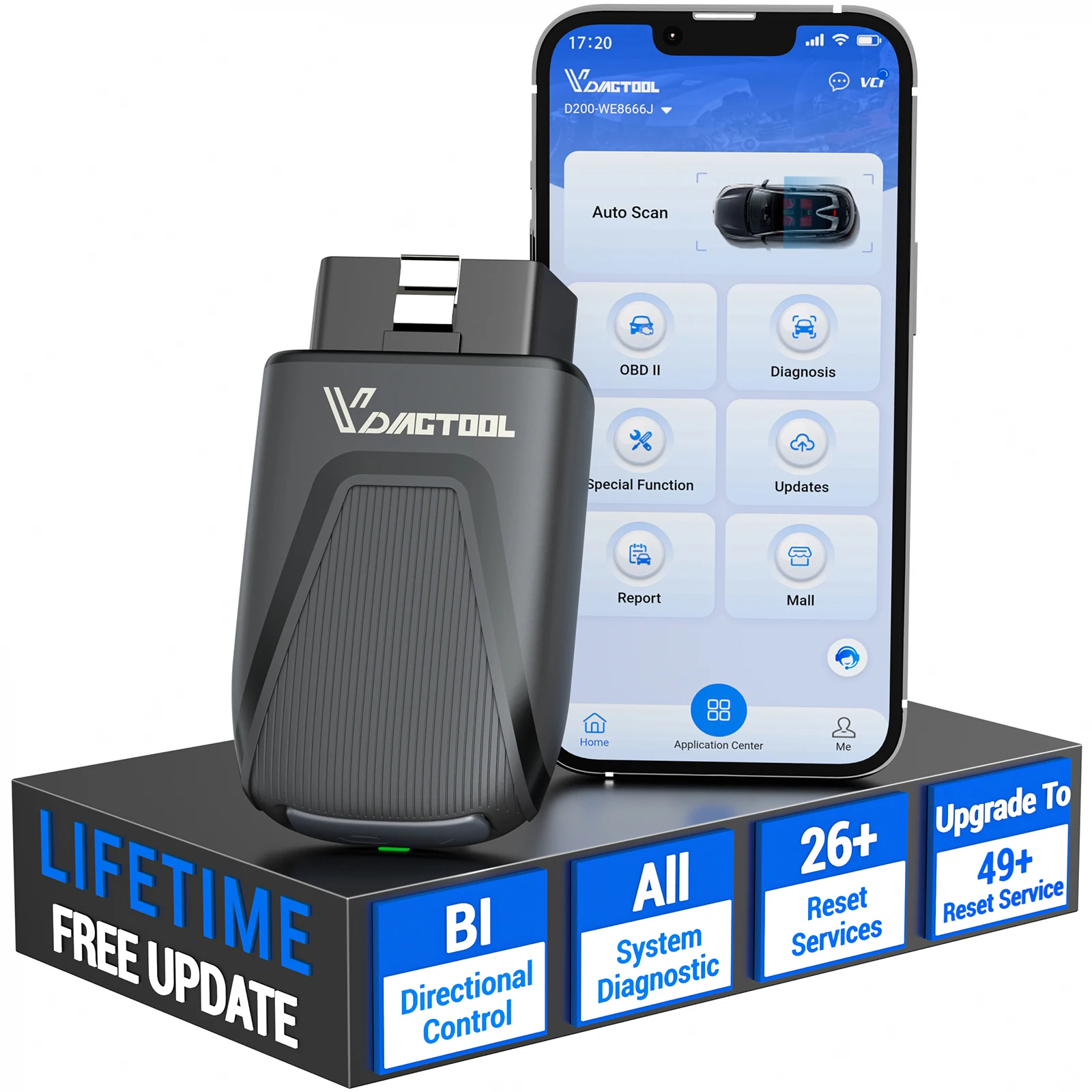 

Диагностический сканер VDIAGTOOL D200 OBD2, полная диагностика систем, 26 функций сброса, двунаправленный тест, Bluetooth, инструмент для диагностики автомобилей, пожизненные бесплатные обновления