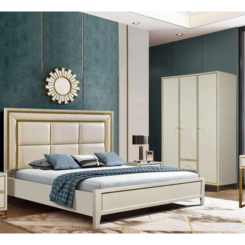 fdCustomized Practical Hot Sale Solid Wood Genuine King Size Bed Set Modern King Leather Bed Frame Home and Hotel Bedroom Set&