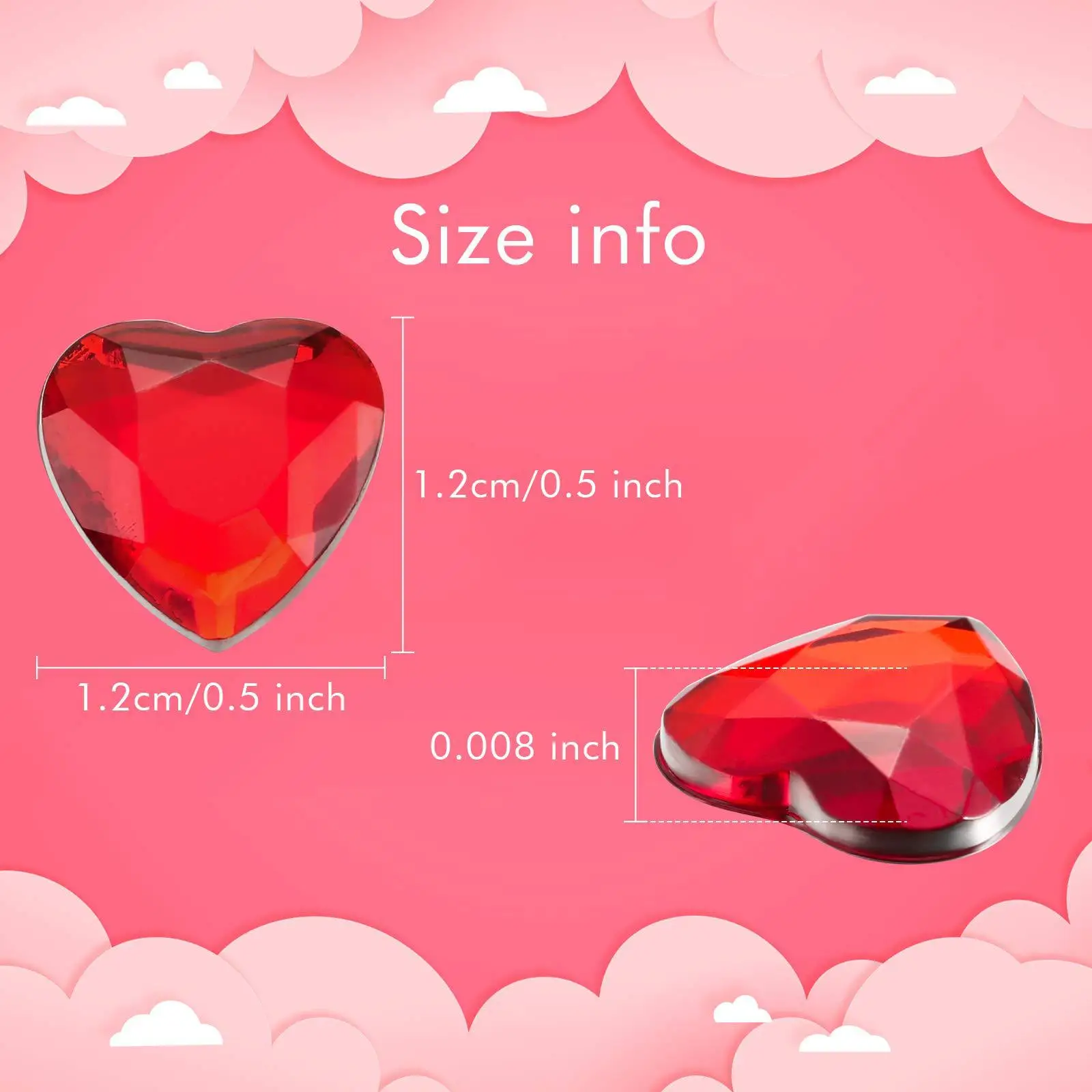 100 Stück/200 Stück 12 mm Herzen Kristalle rot/rosa Glitzer flache Rückseite Herz Strass funkelnde Steine Acryl-Faux-Diamanten – Detail 13