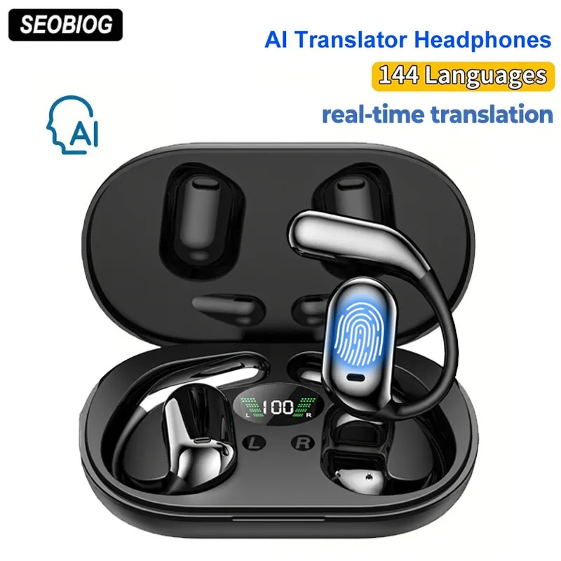 

SEOBIOG 3-in-1 AI Translator Earbuds 144 Languages Noise Cancelling Bluetooth Headset Instant Translator Smart Voice Real Time