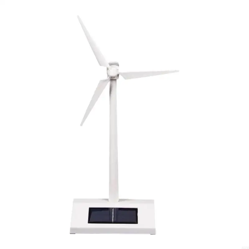 Solar Powered Windmill Model DIY Assembly Desk Toy with Visible Solar Panel Base for Classroom Science Display and Desktop A2UB