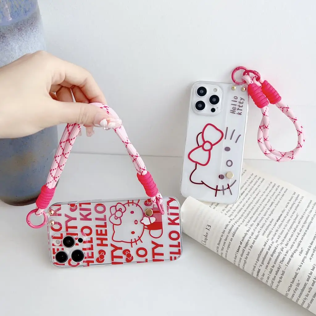 Cute Hello Kitty Case Wrist Strap Holder For iPhone 15 14 13 12 11 Pro Xs Max Xs XR 7 8 6 Plus SE 2020 image 3