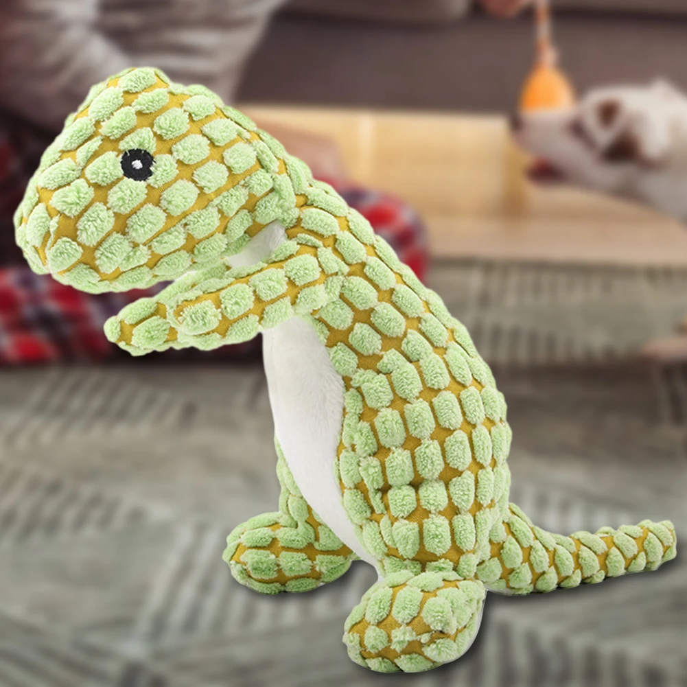 Indestructible Robust Dino Sounding Interactive Dog Toy Cute Squeaky Dog Toy Soft Pet Plush Toy for Aggressive Chewers