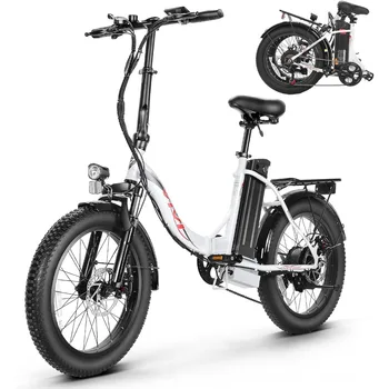 Image Foldable Electric Bike, 20" Fat Tire Electric Cruiser Bike 500W 21.7MPH Ebikes for Adults, Professional 7 Speed Commuter E Bike