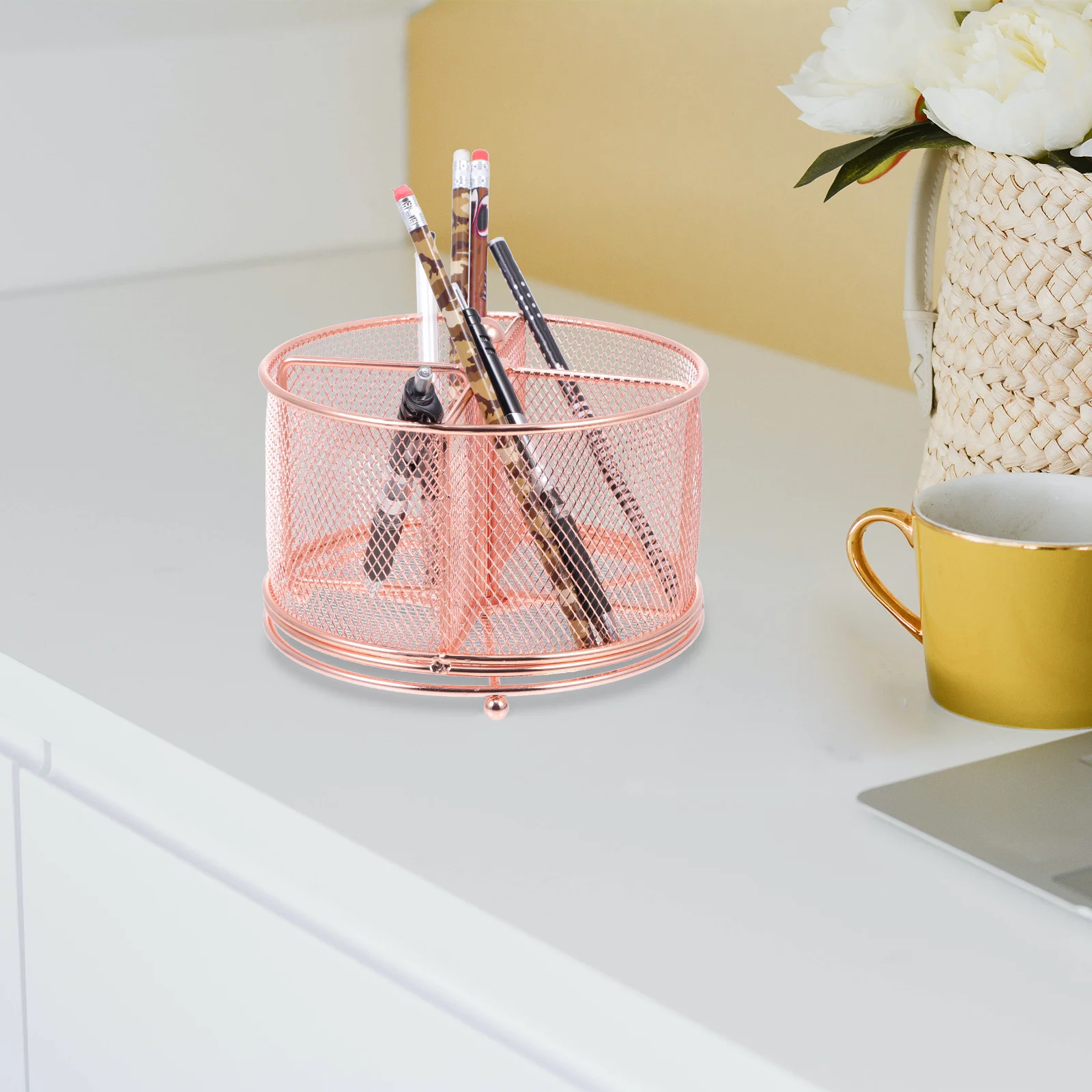 

Rotatable Metal Pen Holder for Desk Premium Iron Stationery Organizer Multi-Function Storage Box Office Supplies Desktop