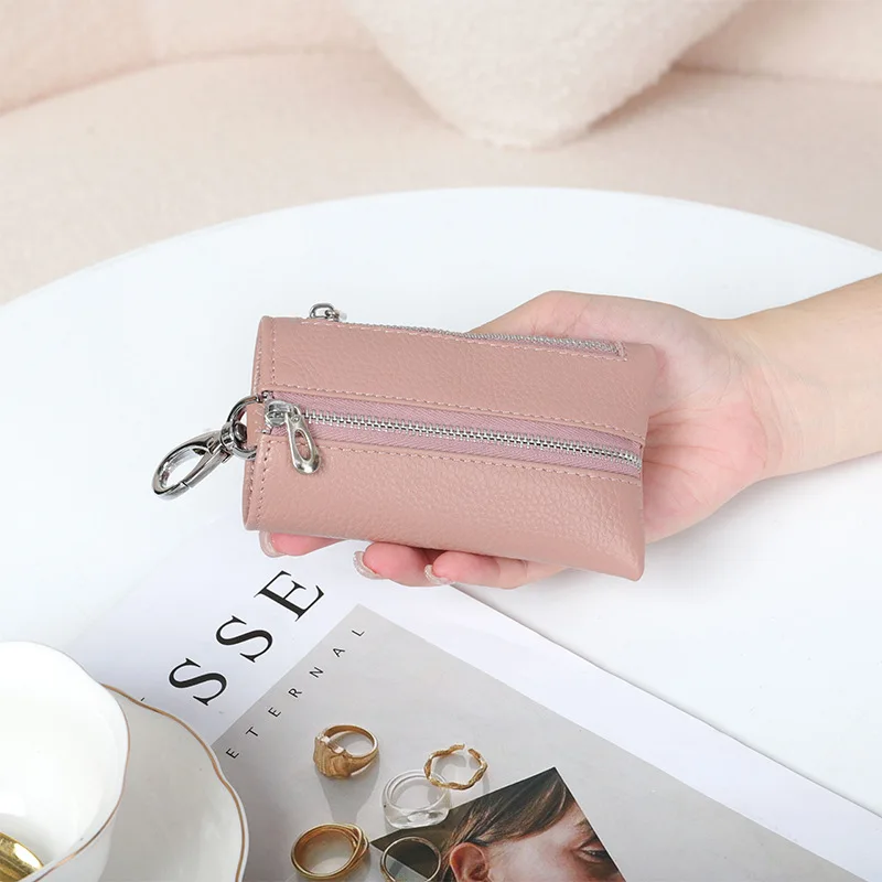 Dompet Koin Genggam Wanita Dompet Pendek Kulit Asli Sederhana Mode Tas Organiser Tempat Kartu Tas Kunci Mini Tas Uang Ritsleting