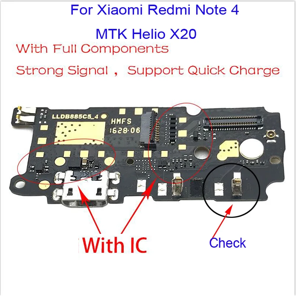 New Charger Board PCB Flex For Xiaomi Redmi Note 4 MTK Helio X20 / Note 4X Pro USB Port Connector Dock Charging Ribbon Cable