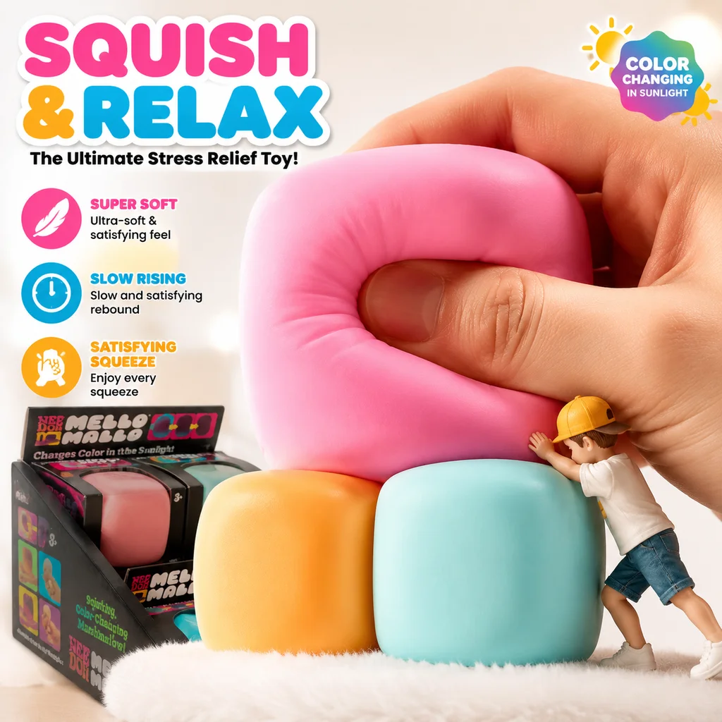 Needoh Mello Mallo Squishy Fidget Toy Stress Relief Anti Anxiety UV Reactive Sun Color Changing Non Toxic Soft Stress Squeeze