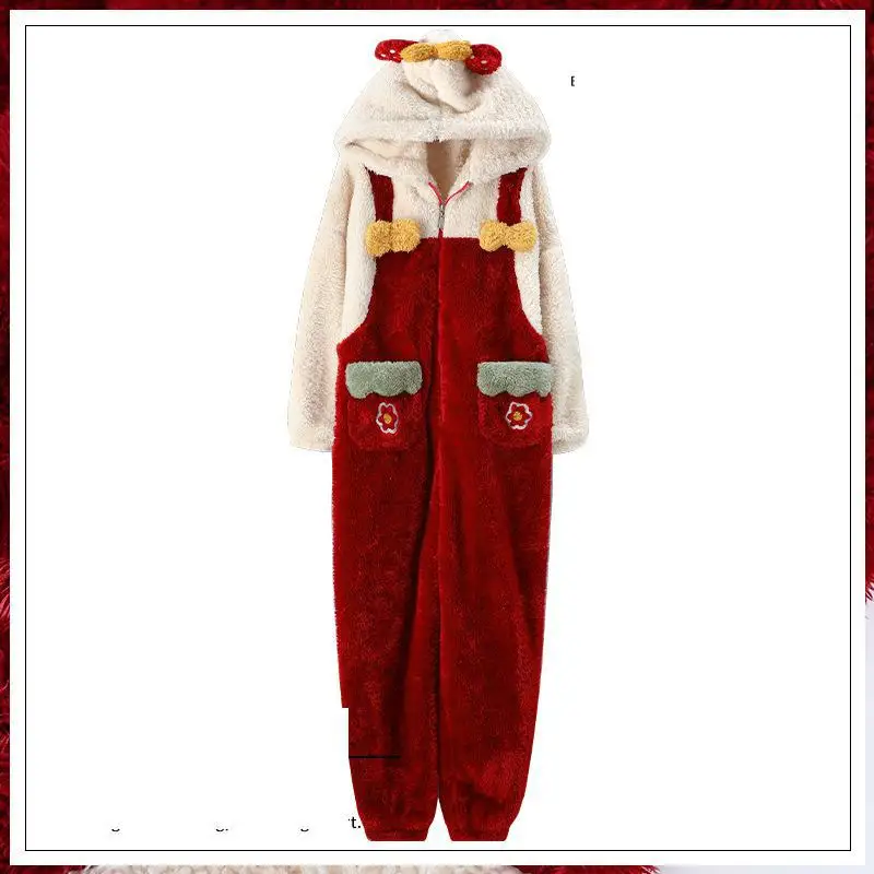 

Women Flannel Homewear Lady One Piece Set Loose Casual Sleepwear Autunm Winter New Female Coral Velvet Pajamas Nightwear