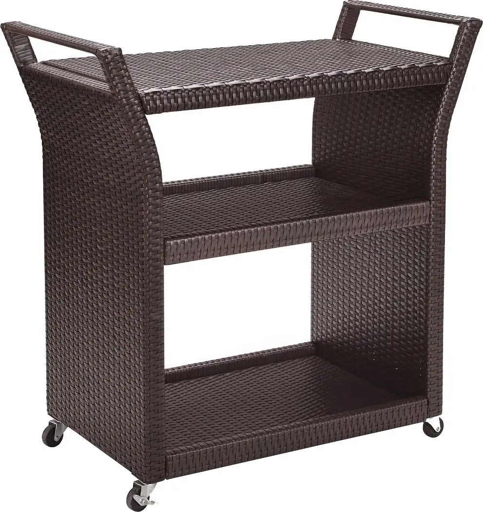 Palm Harbor Outdoor Wicker Rolling Bar Cart - Brown