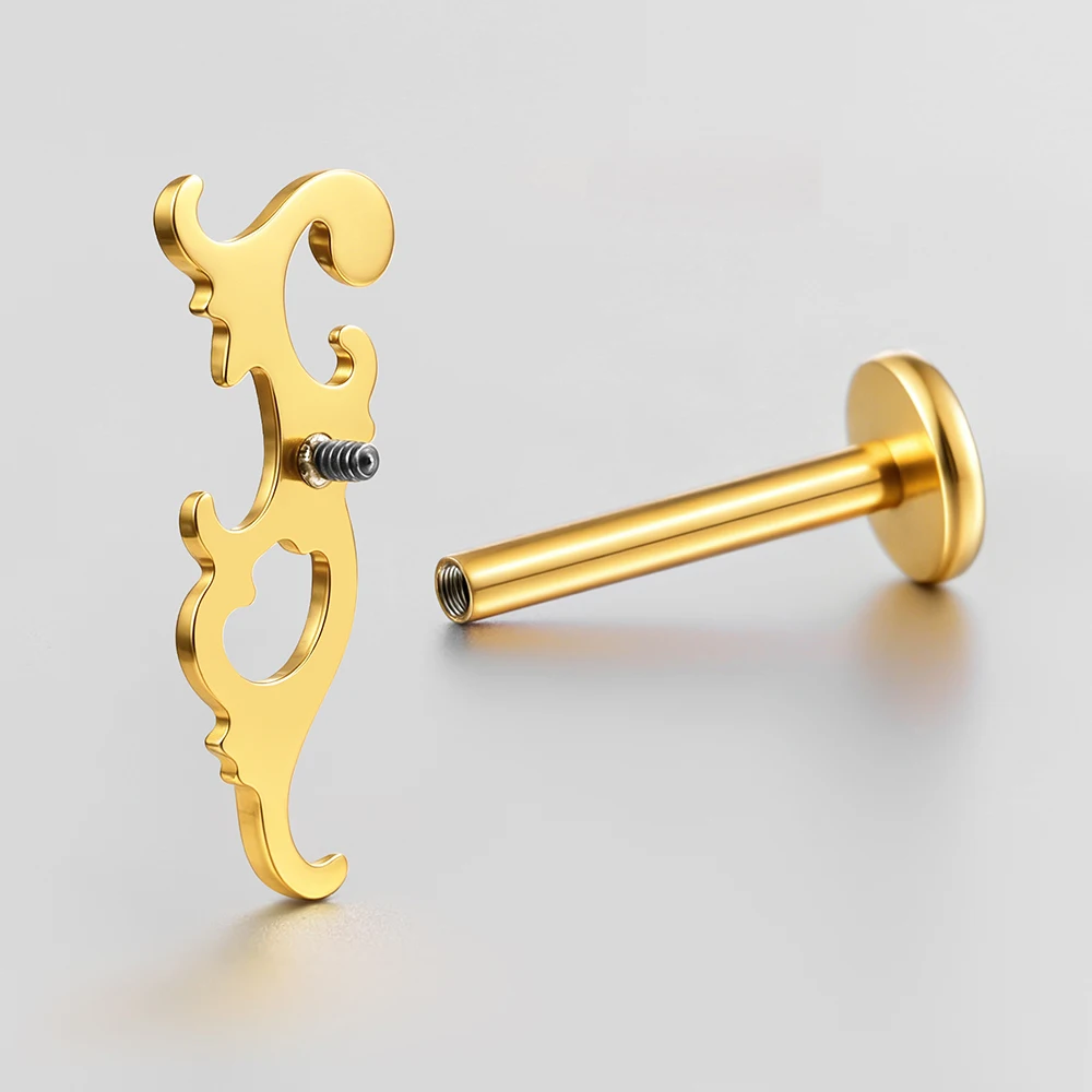 Giga Titanium Baroque Scroll Vine Labret Stud