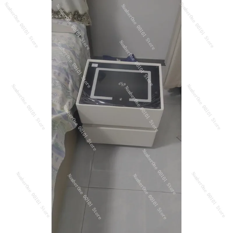 Solid Wood Bedside Table with Wireless Charging, Smart 2 Drawer Lockable Nightstand for Bedroom, Modern Furniture