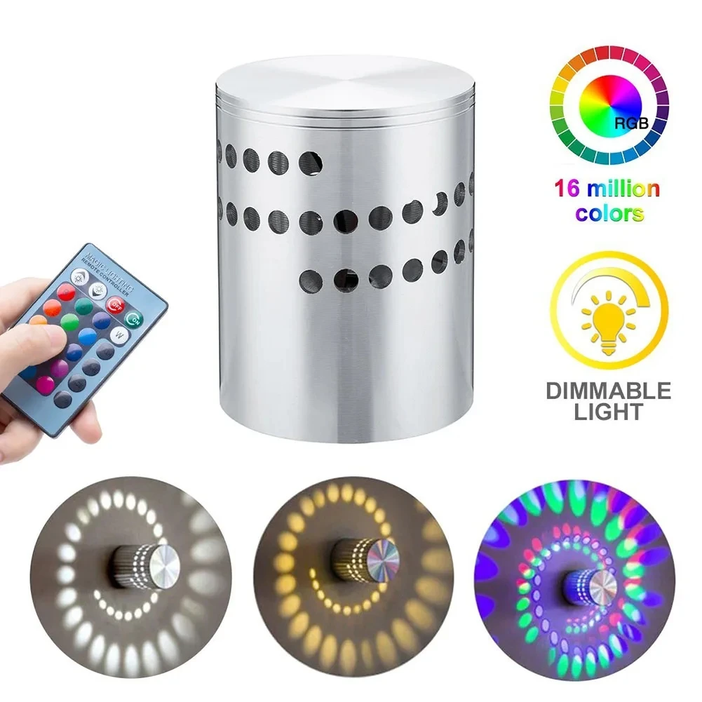 RGB Spiral Hole Led Wall Lamp 3W Dimmable Spiral Lamp With Remote Control Surface Install Mini Light For Game Room Bar