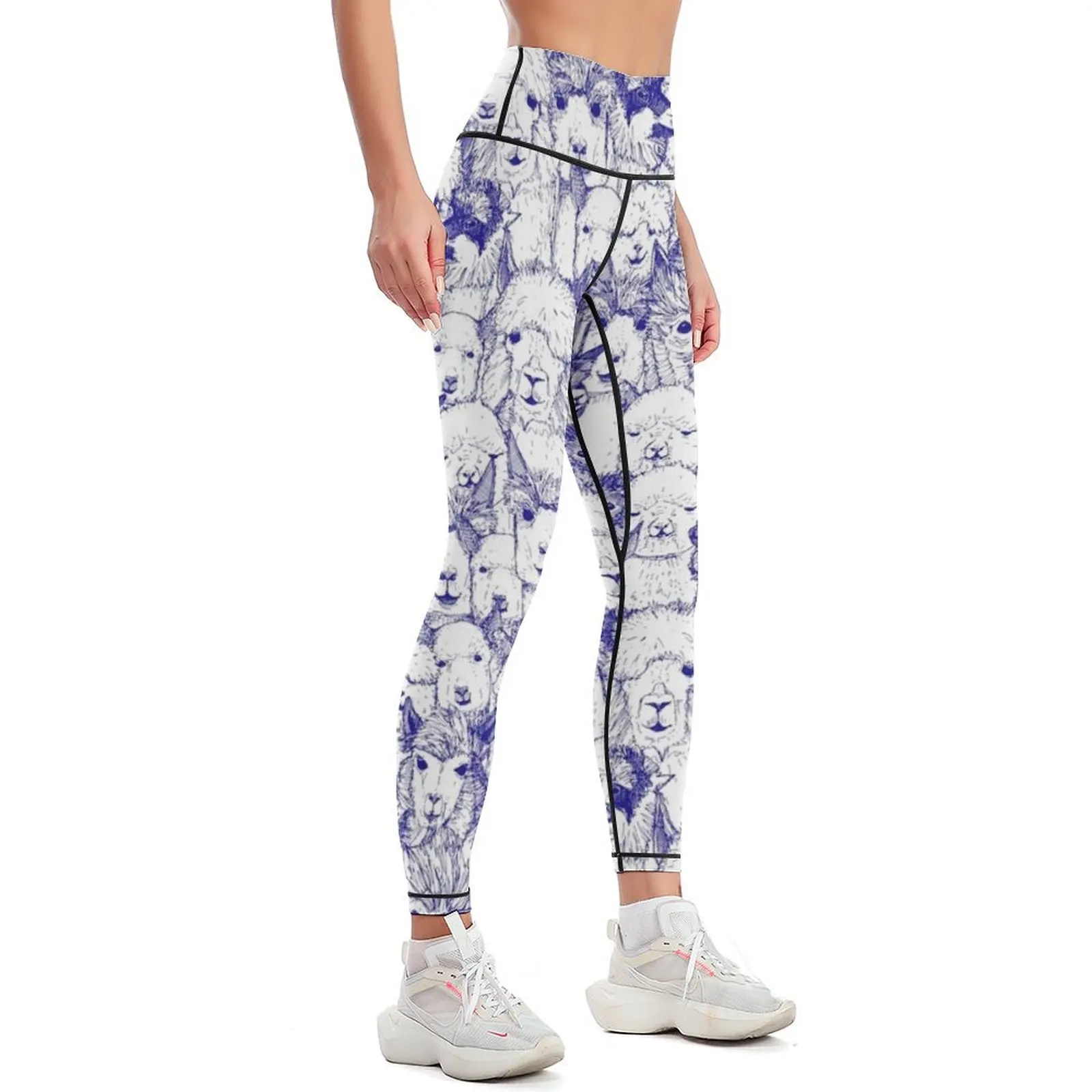 just alpacas blue white Leggings high waist Women's sports pants Women's push up Womens Leggings