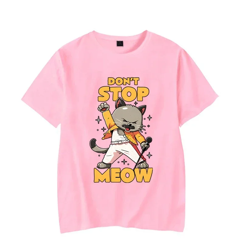 Funny Graphic T-shirt DON’T STOP MEOW Women Shirt Printing Singing Cat Short Sleeves Hip Hop Street Style Cute Cool Girl Shirts view 5