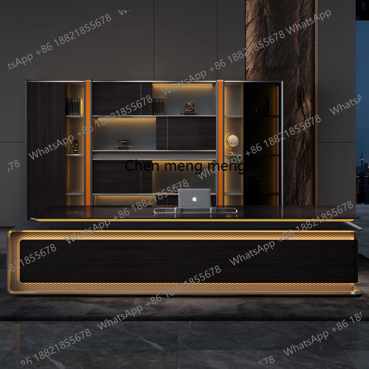 Minimalist aesthetic boss table, light luxury lighting fashion president table, large desk manager office supervisor table