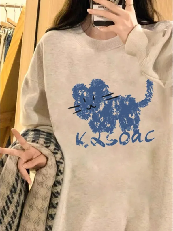 

Милый американский свитшот в стиле Lazy Chic для женщин, ранняя осень 2025, корейский стиль, очень красивый, с круглым вырезом, с длинными рукавами, топ для колледжа