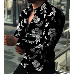 2024 New Spring Luxury High Quality Fashion Men's Long sleeved Shirt Leisure Flower Printed Long sleeved Top