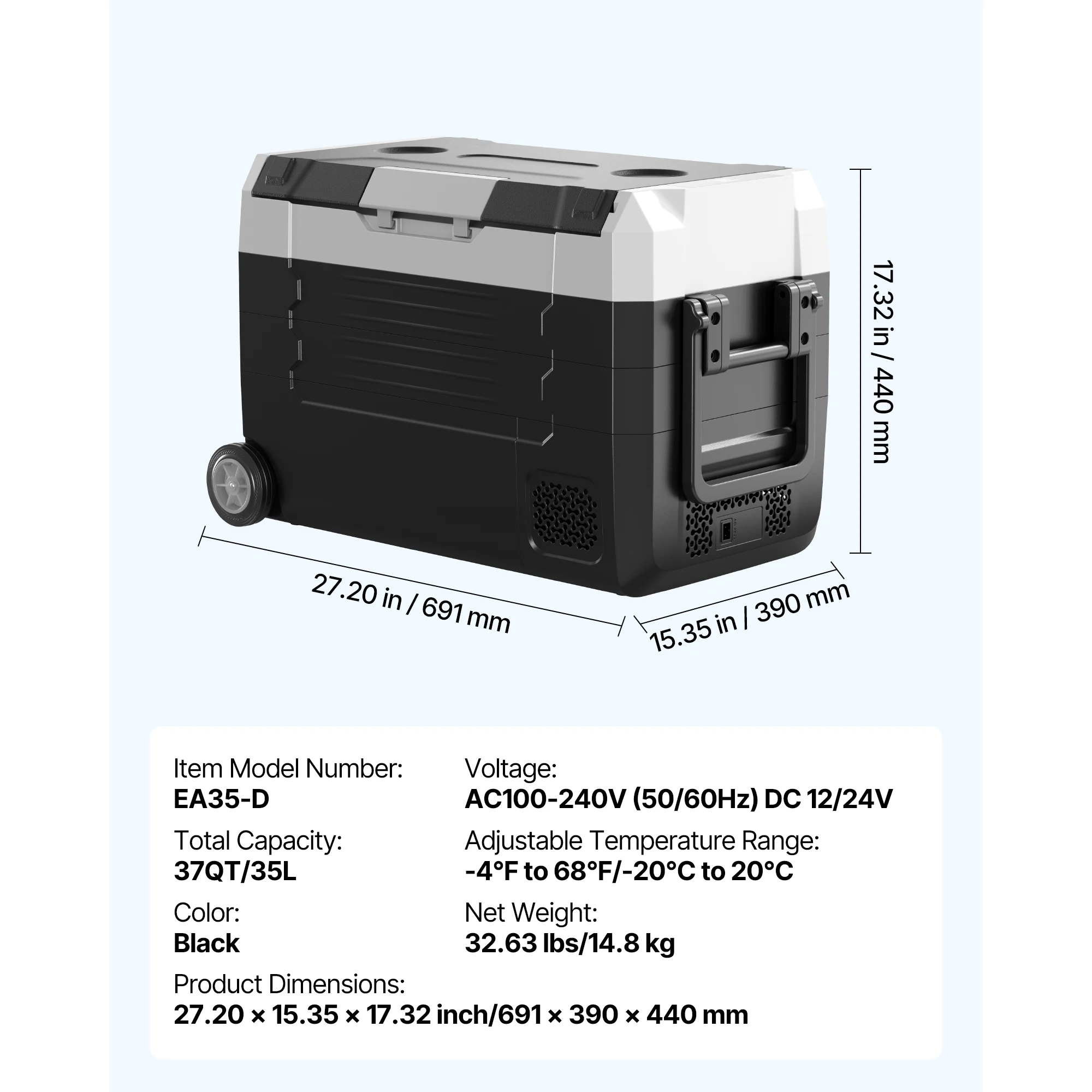 SucceBuy 35L/45L/55L Draagbare Opvouwbare Handvat Auto Koelkast met Wiel Compressor Vriezer voor Camping Picknicks Auto thuis Traval