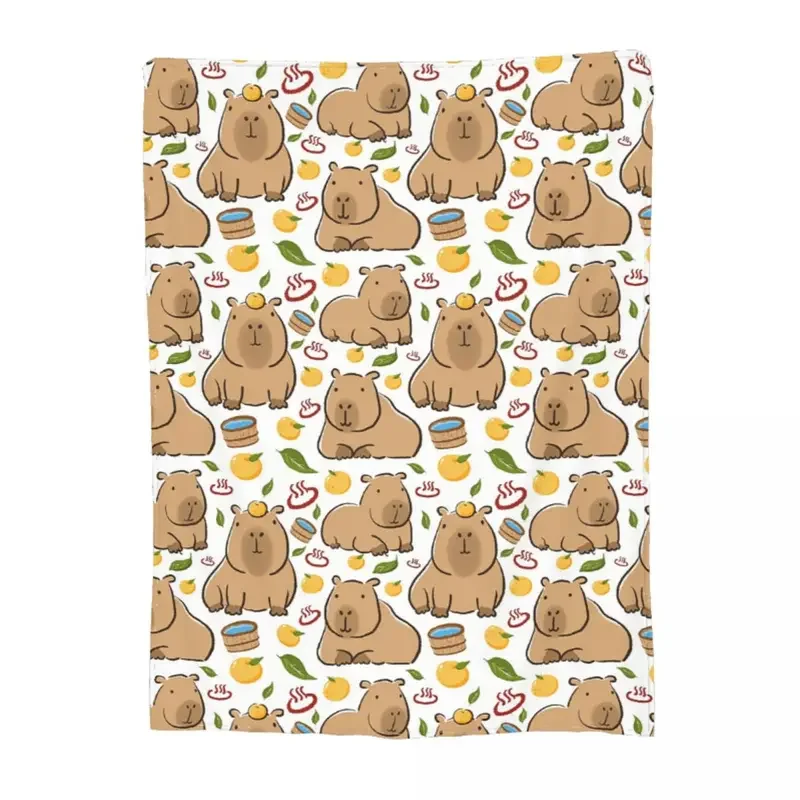 Comfortable Capybara Yuzu Onzen Bath Blanket Accessories Bedding Decorative Throw Blankets Super Warm Fleece for Car