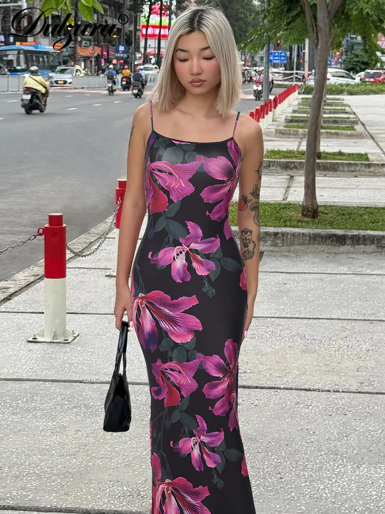 Dulzura 민소매 Backless Bodycon 플라워 프린트 캐미 맥시 드레스 여성 섹시 우아한 캐주얼 롱 드레스 파티 클럽 여름 복장