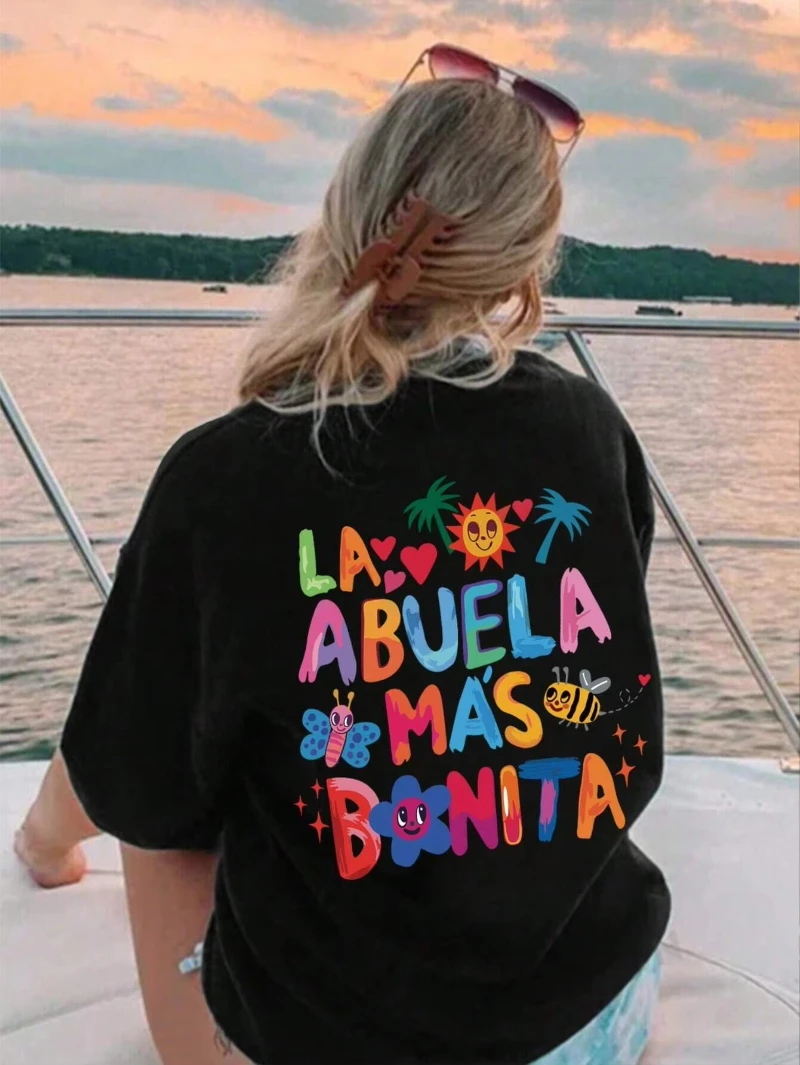 2025 La Abuela Mas Bonita Camiseta estampada ropa de moda de verano para mujer calle transpirable de manga corta casual hip-hop