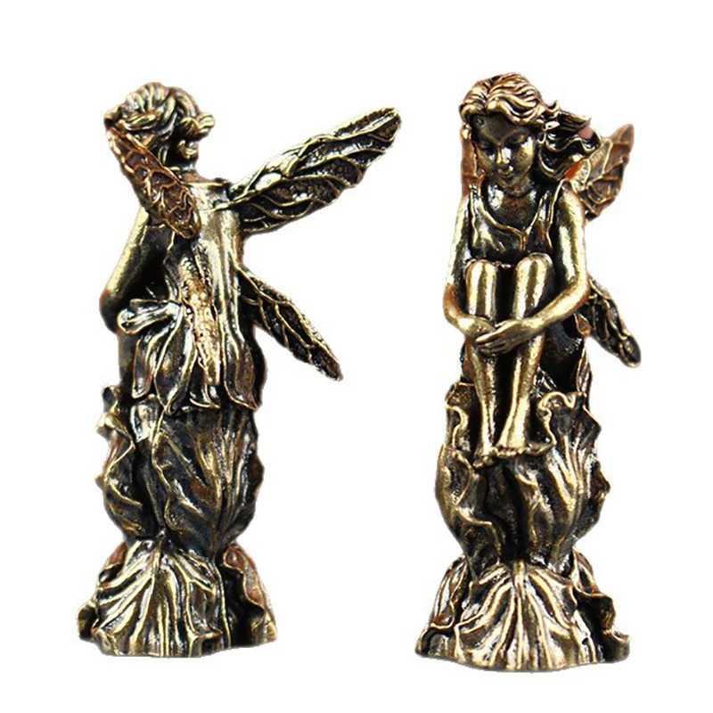 Angel Figurines Home Decor Accessories Retro Copper God Of Love Cupid Statue Small Ornaments Brass