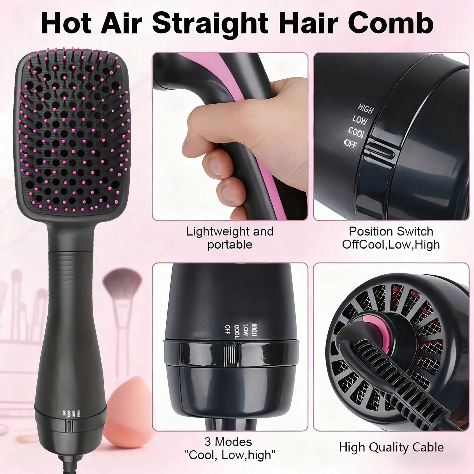 Tyrixma 1PC Hair Dryer Brush Blow Dryer Brush In One, 3 In 1 One Step Hair Dryer And Styler, Negative Ion Hair Straightener Hot Air Styling Tool For Straightening Drying Smoothing Mother's Day Gift, Birthday Gift, Christmas Gift.