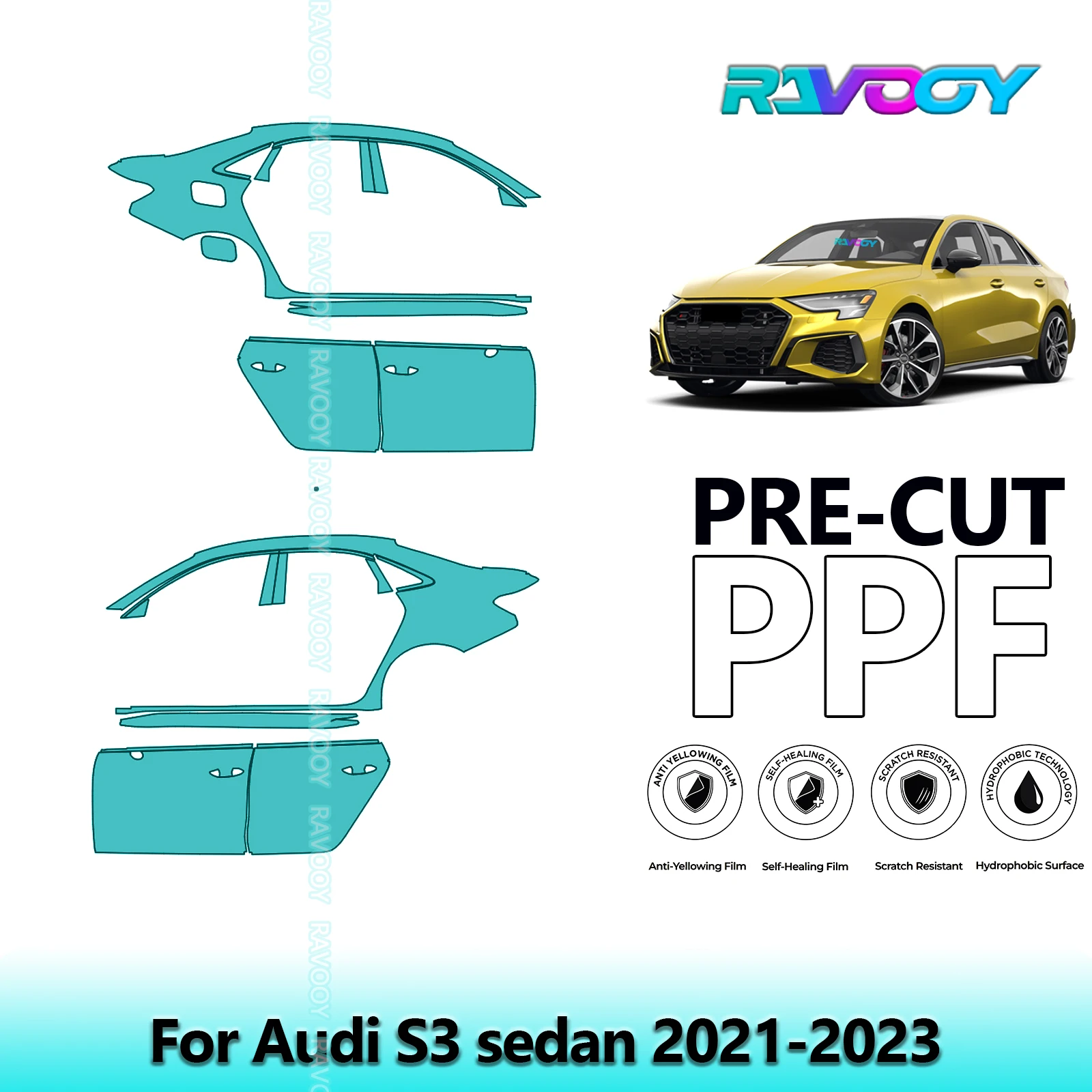 

For Audi S3 sedan 2021-2023 8.5mil Clear Matte Pre-Cut PPF Door & A/B Pillar Kit TPU Paint Protection Film Set