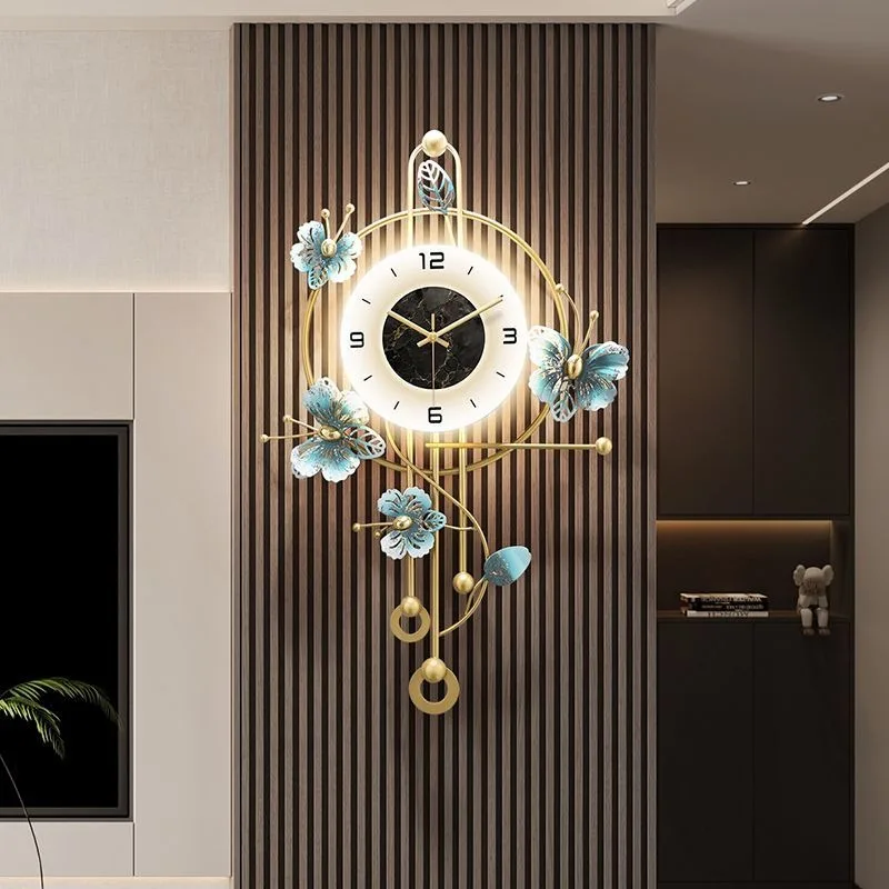 Luxury Minimalist Wall Clocks Nordic Creative Butterfly Sound‑Activated Light‑Up Living Room Wall Clocks Dining Hotel Home Decor
